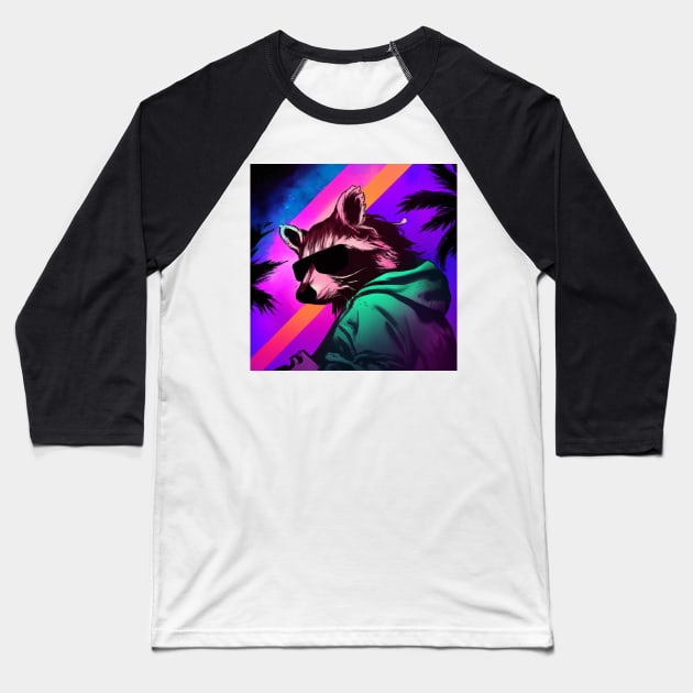 Vaporwave Racoon Baseball T-Shirt by Trip Tank